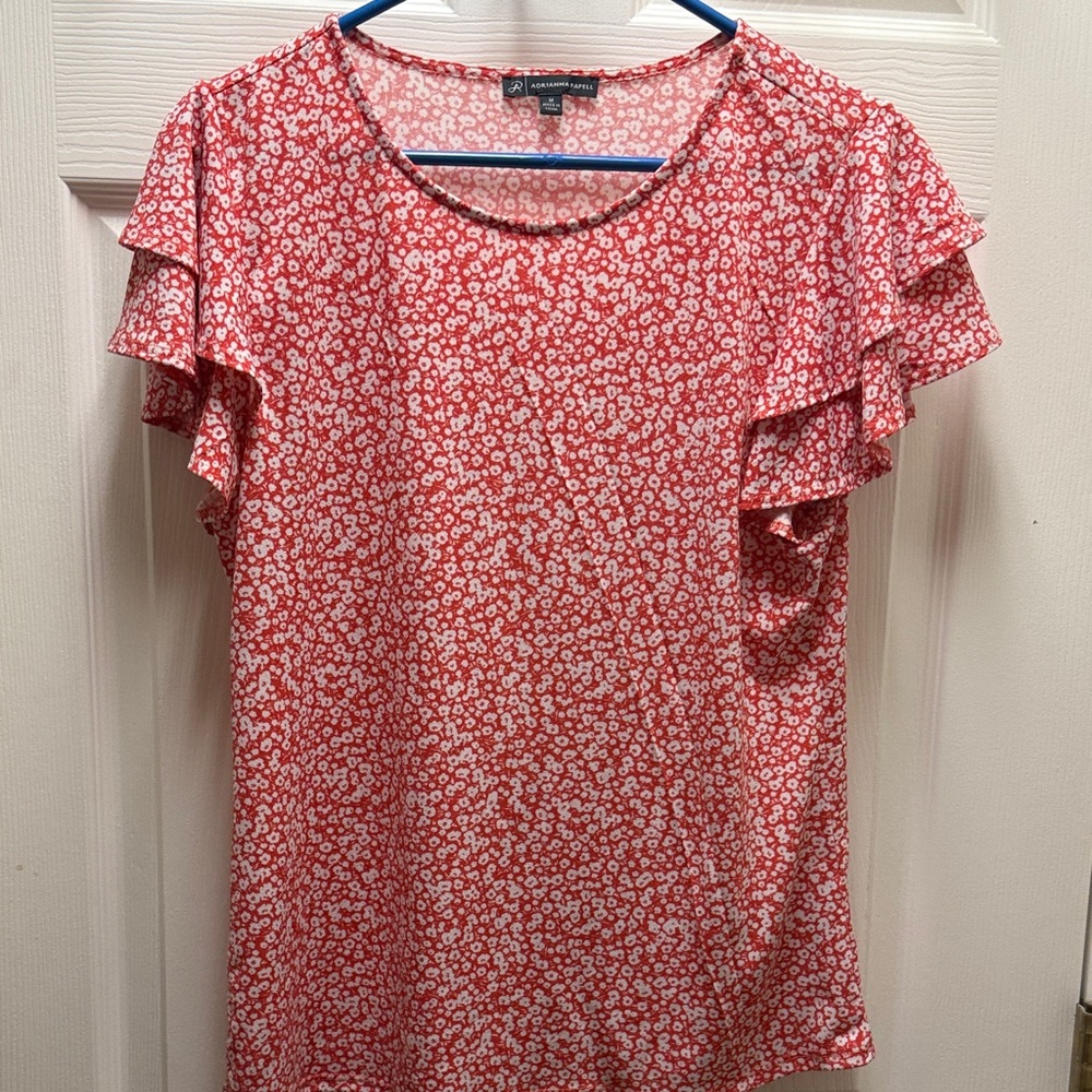 Adrianna Papell Red Floral Blouse